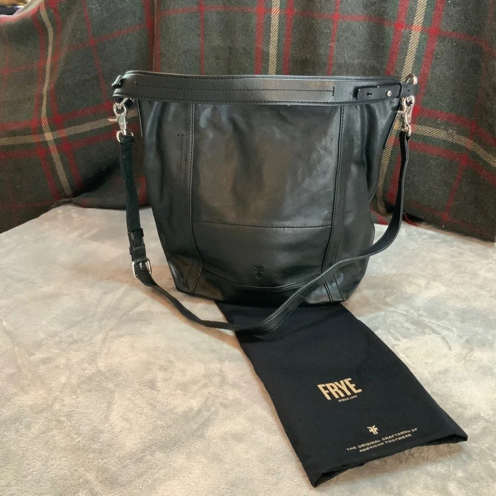 Frye Lena Zip Hobo Black Leather Crossbody Shoulder Bag Handbag 12x13.5in